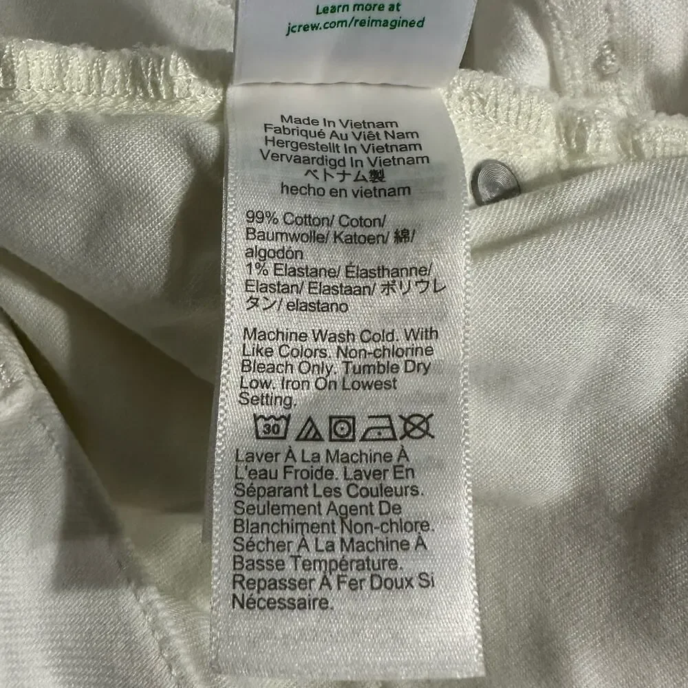 J.Crew Classic Straight Jeans Women's 31 White Slim High Rise Cotton Spandex NWT